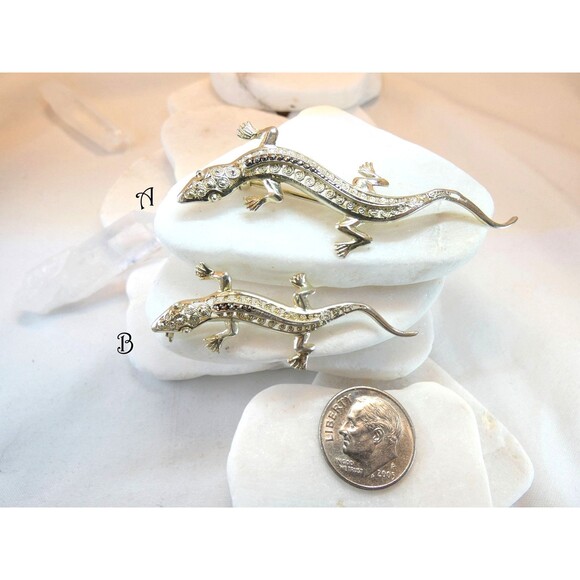 TWO VTG Sterling Silver Real Marcasite Lizard Broochs Filigree Fine Detail - Picture 2 of 5